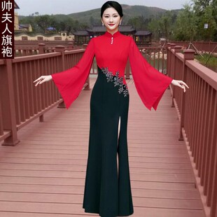 显瘦演出宴会古典礼服 修身 高端大气走秀旗袍2025春秋新款 改良水袖
