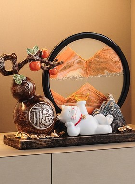 葫芦流沙画招财猫摆件客厅高档公司店铺前台装饰乔迁新居开业礼物