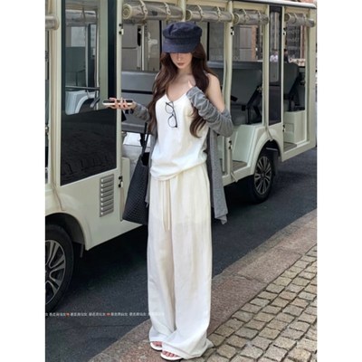 高个子女生加长版休闲套装女慵懒风防晒开衫背心夏季阔腿裤三件套