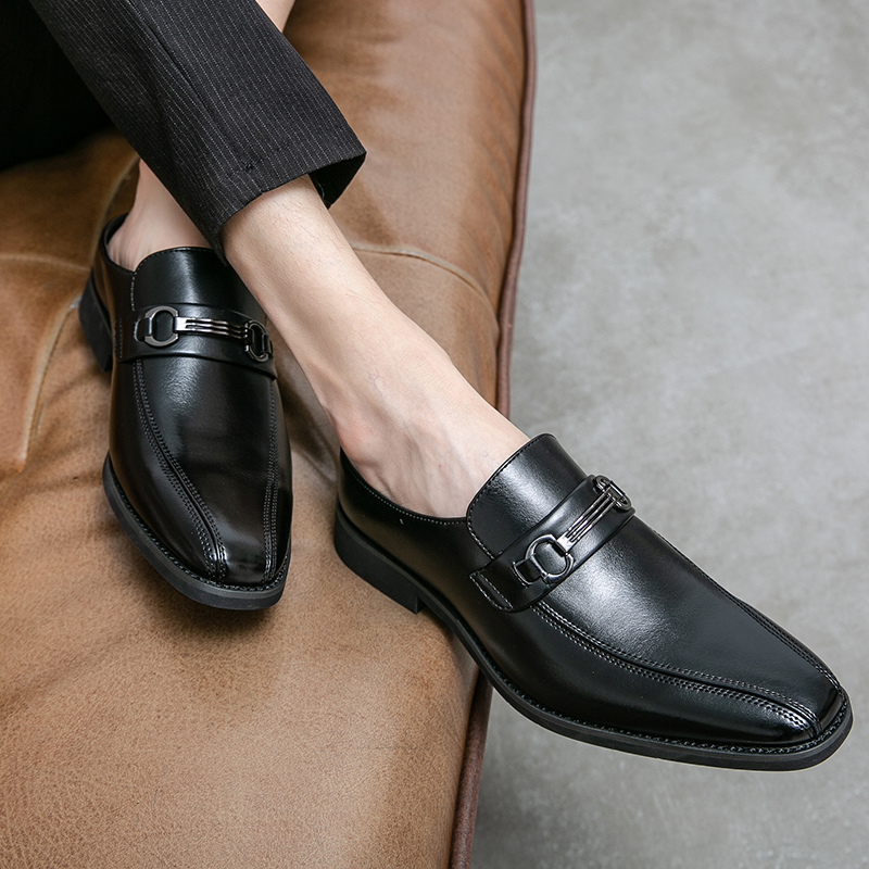 半拖鞋男款秋季男士外穿包头防滑户外尖头皮鞋休闲开车拖鞋凉鞋男