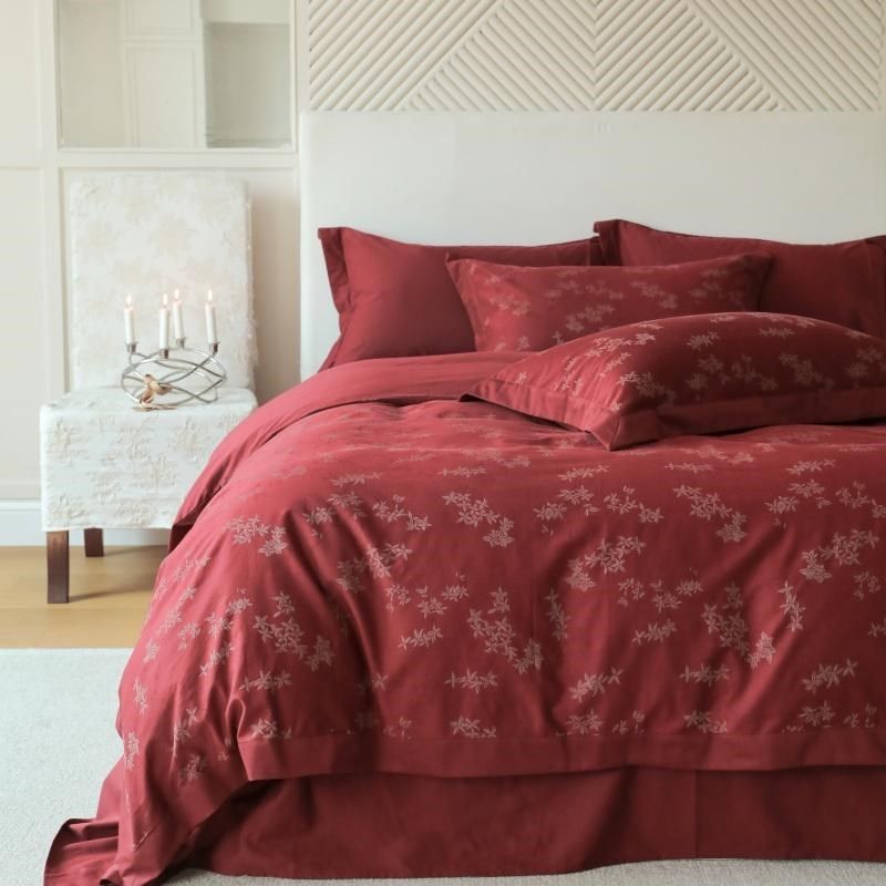 中式婚庆红色纯棉60支提花四件套超柔水洗小碎花高级结婚床上用品