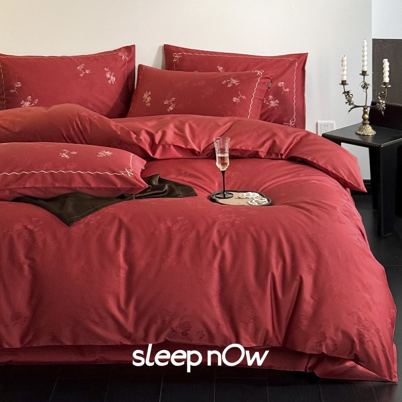 结婚床上用品四件套全棉婚庆大红色床单被套喜被新婚嫁房被罩