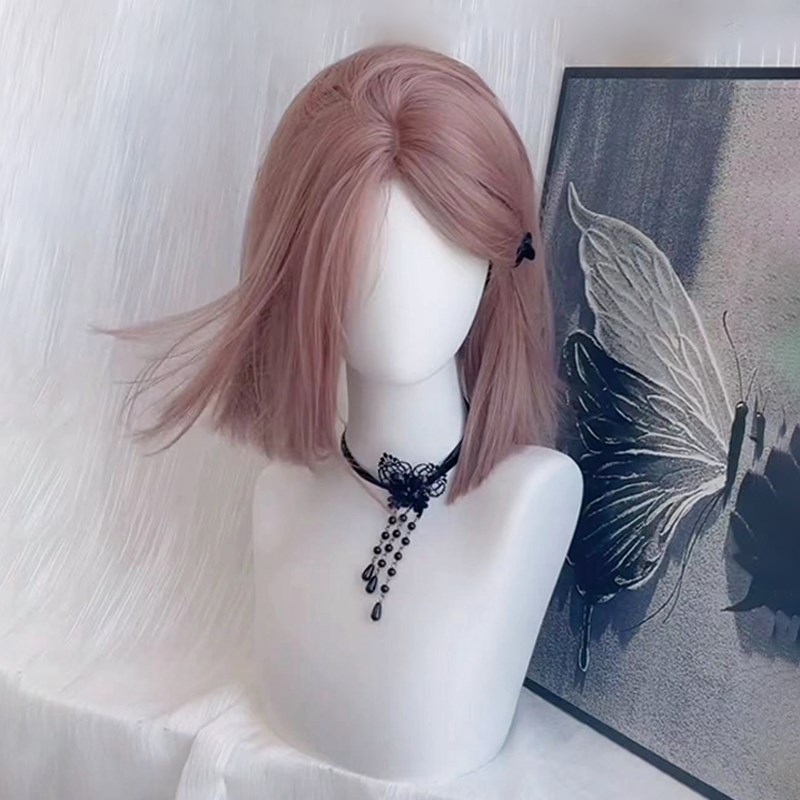 短发假发女粉色短直发日常减龄假发套秋季新款锁骨发发Z型全头套