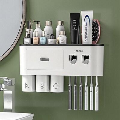 牙刷置物架刷牙杯漱口挂墙式卫生C间免打孔壁挂网红收纳盒牙缸套