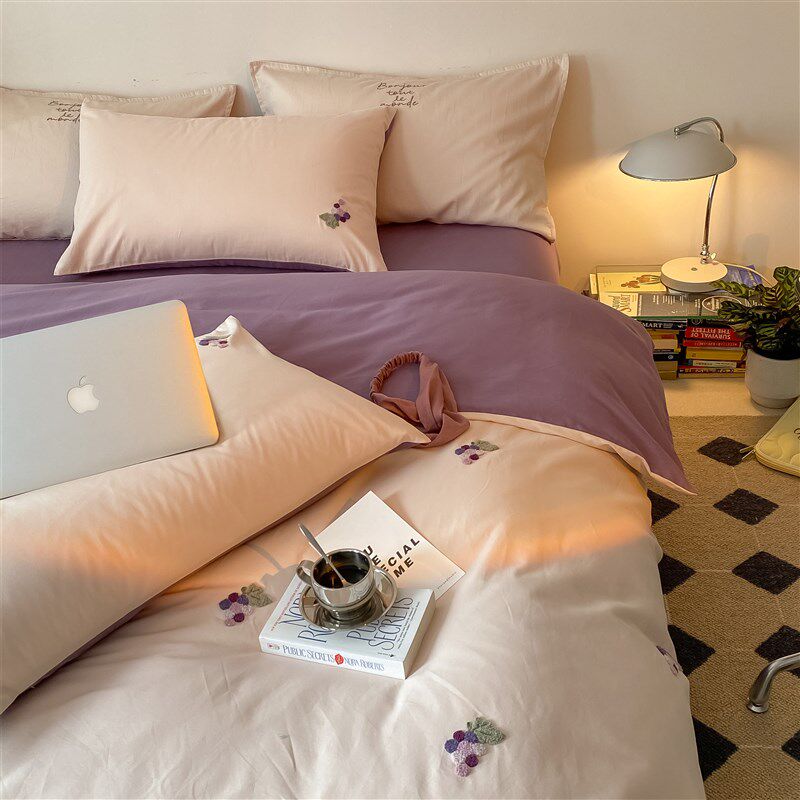 100S婴儿棉全棉贡缎轻磨毛四件套纯棉撞色毛巾绣床U上用品床单被