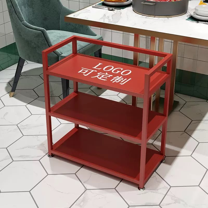 红色火锅店菜g架商用铁艺餐饮店放菜架备餐柜多层置物餐边碗盘角