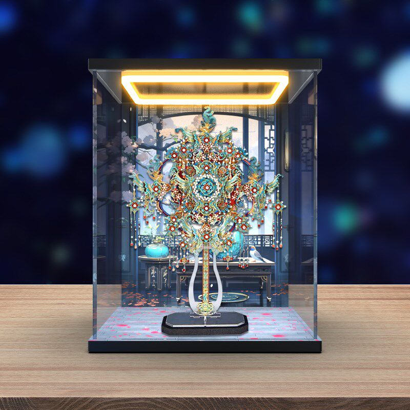 防尘罩适用拼酷 j十里红妆点喜扇翠凤冠花轿模型透明亚克力展示柜