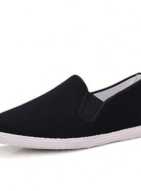 手工布鞋千层底 透气休闲黑色布鞋 开车鞋懒人一脚蹬布鞋