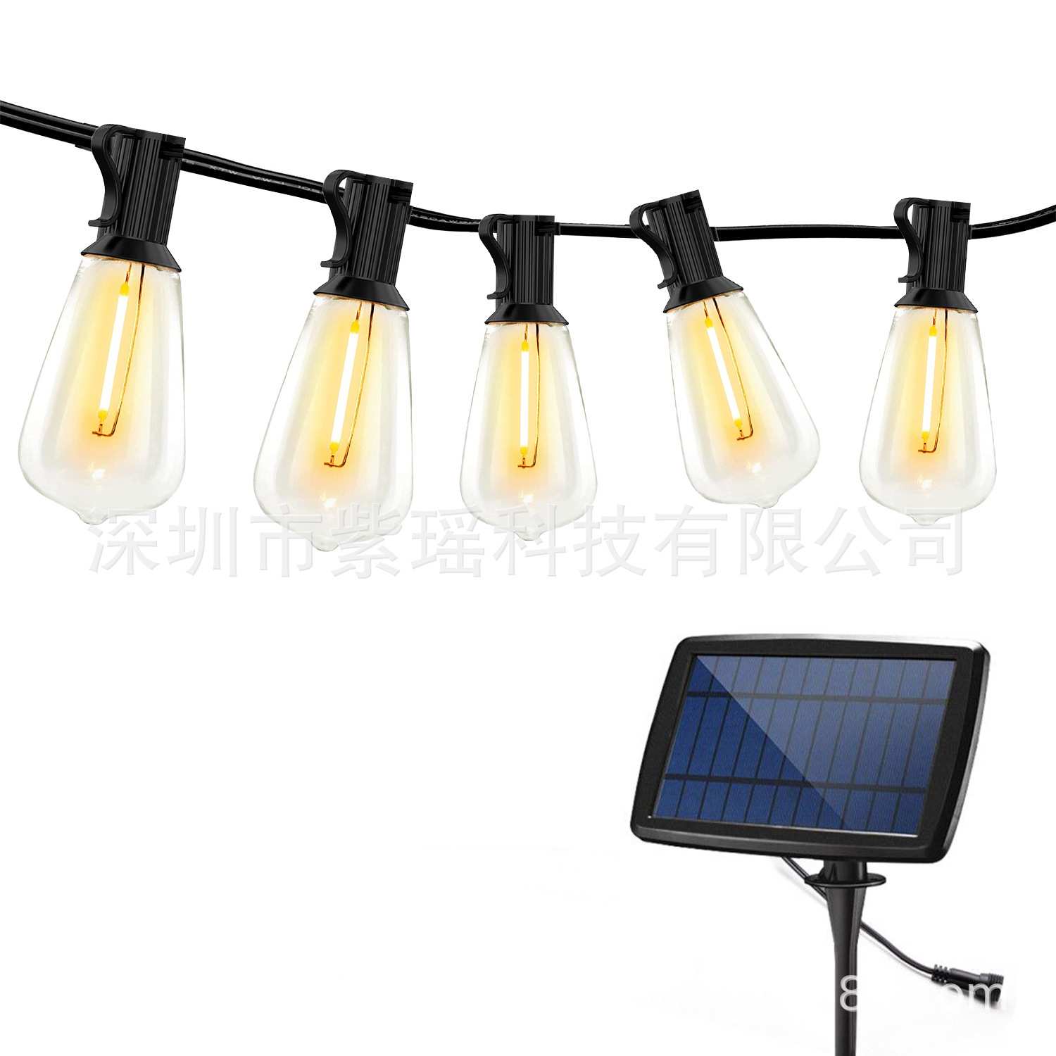 太阳能ST38梨形球泡2700K暖USB充电户外PC材质3W高亮4模式LED灯串