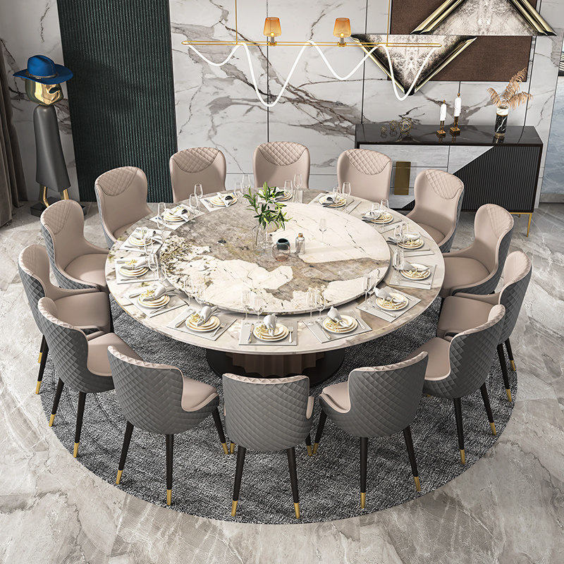 意式大户型大理石圆桌带转盘别墅圆餐桌10人12圆形饭桌轻奢大圆桌