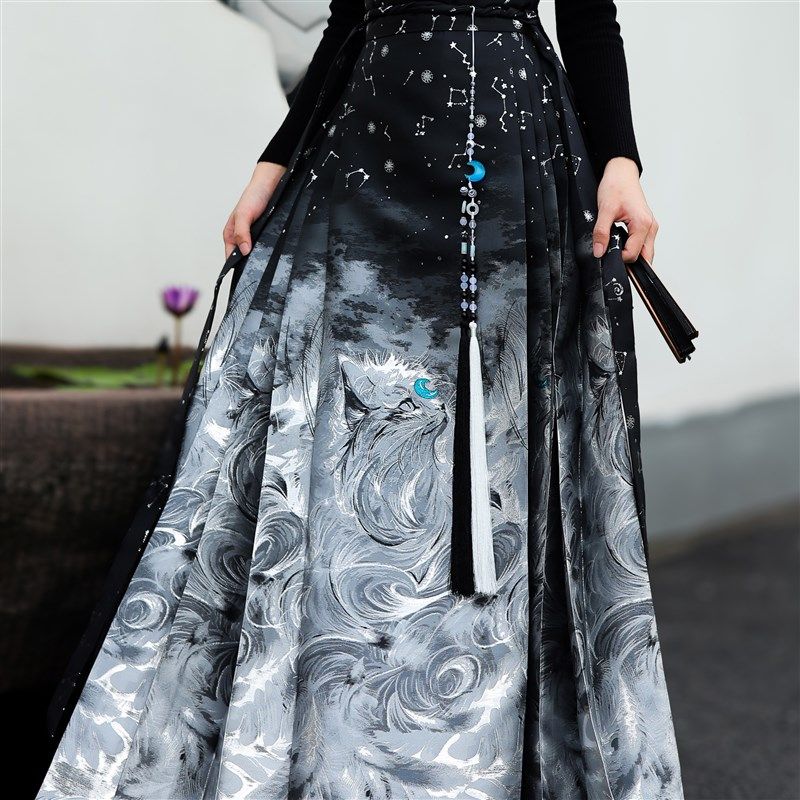 秋季新款重工马面裙女成人明制新中式汉服国风加长半身裙高级黑,女装/女士精品,汉服半身裙,淘宝优惠券,粉丝福利购,淘宝优惠卷