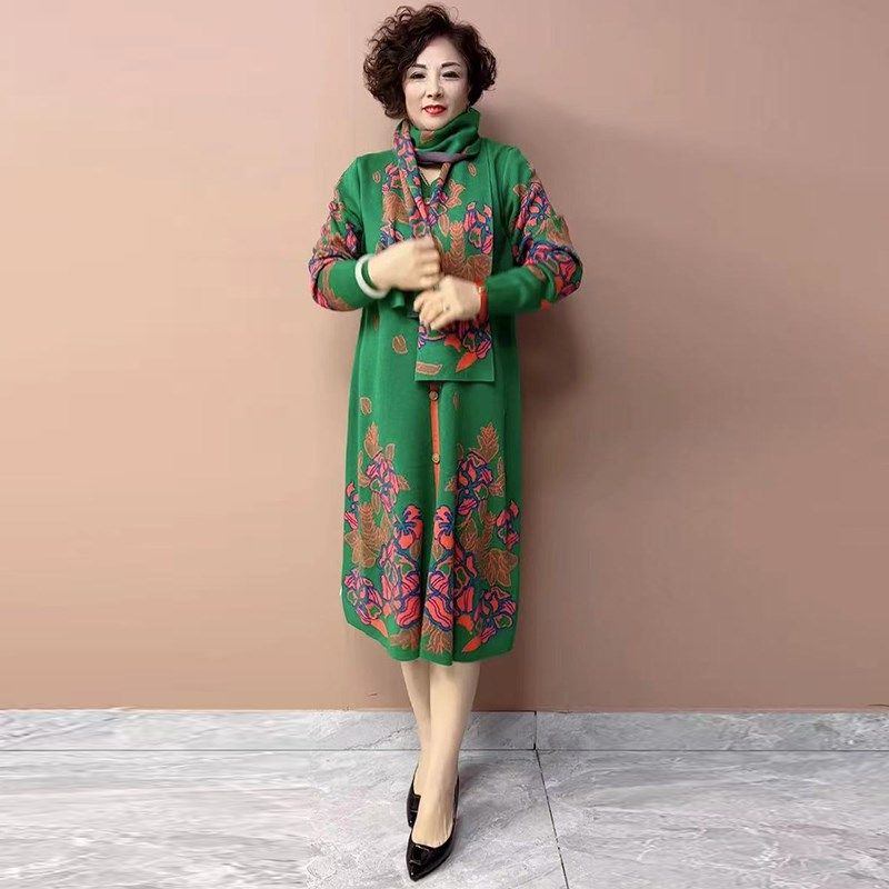 民族风复古印花大码针织裙2025秋冬新款时尚遮肉显瘦宽松打底长裙,女装/女士精品,连衣裙,淘宝优惠券,粉丝福利购,淘宝优惠卷