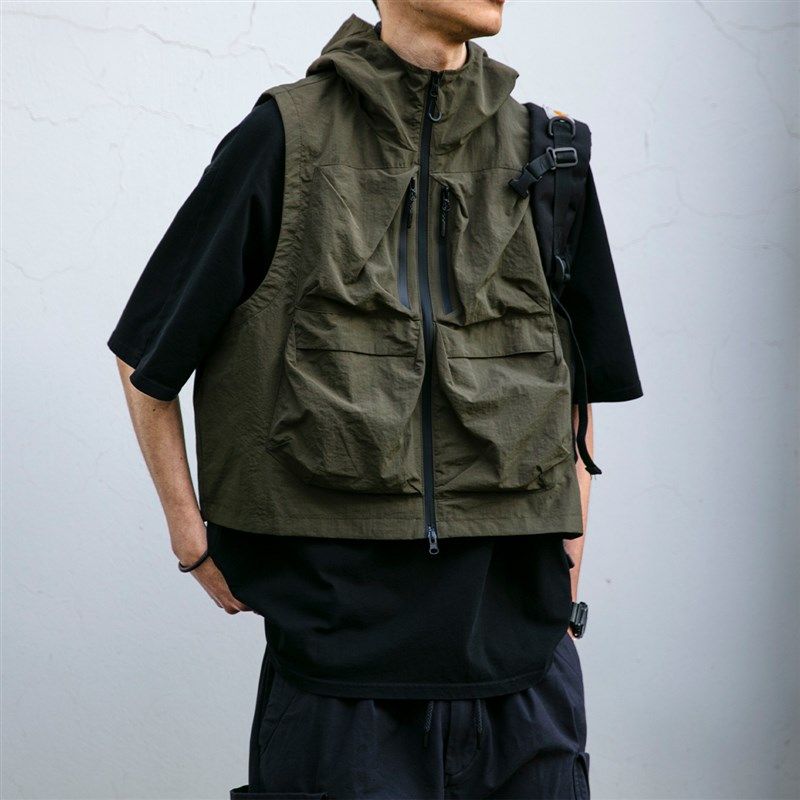 日系户外立体多口袋短款防水工装连帽马甲男潮牌夏季钓鱼坎肩外套,男装,常规马甲,淘宝优惠券,粉丝福利购,淘宝优惠卷