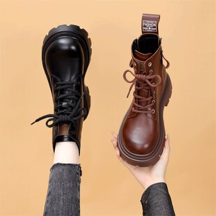 厚底马丁靴女英伦风2024春秋新款 增高显瘦炸街瘦瘦小短靴软底单靴