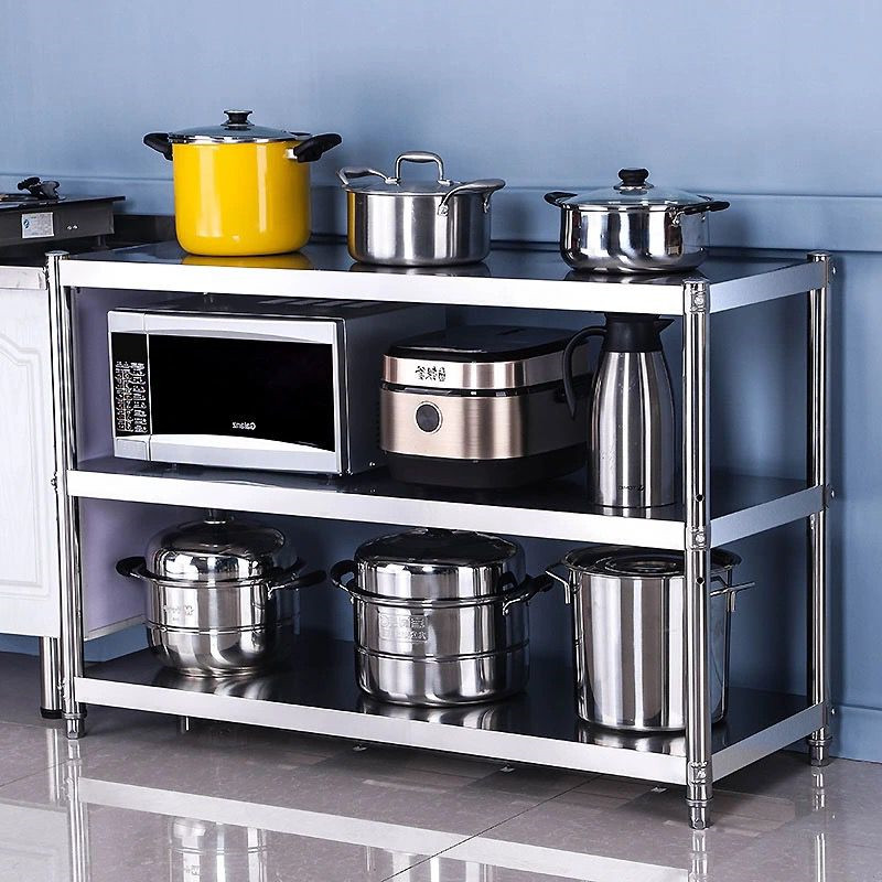 304厨房置物架落地式多层家用不锈钢货架不绣钢收纳微波炉菜架子
