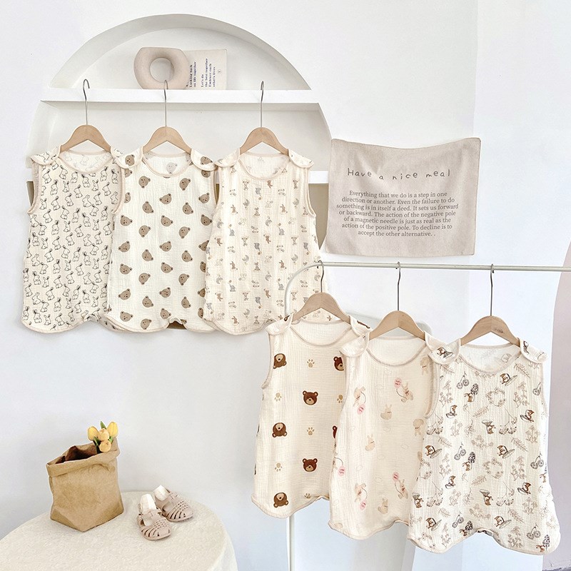 前四后二新生婴儿背心睡袋无袖宝宝纱布儿童春夏季薄款防踢被