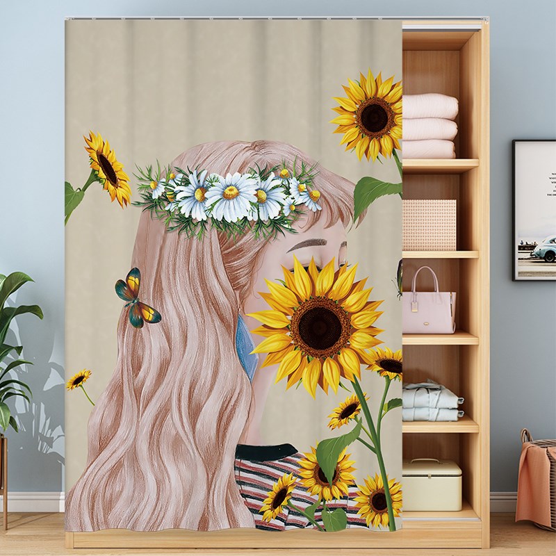 开放式橱柜遮挡帘自粘式衣柜小柜子遮丑布拉帘书架防尘帘轨道门帘