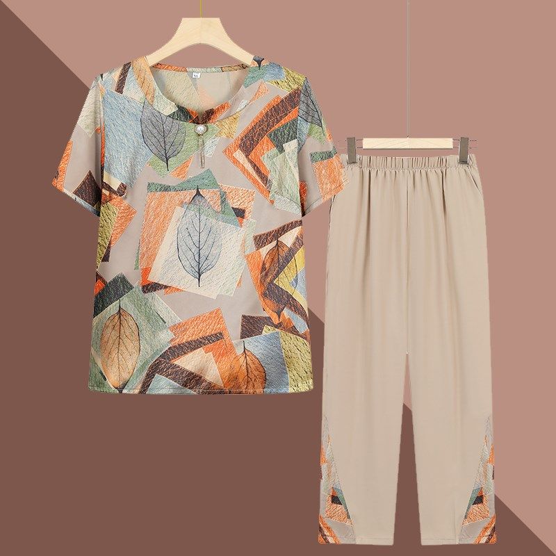 中老年夏装女短袖妈妈T恤套装60岁70奶奶夏季洋气直筒裤两件套装,女装/女士精品,中老年女装,淘宝优惠券,粉丝福利购,淘宝优惠卷
