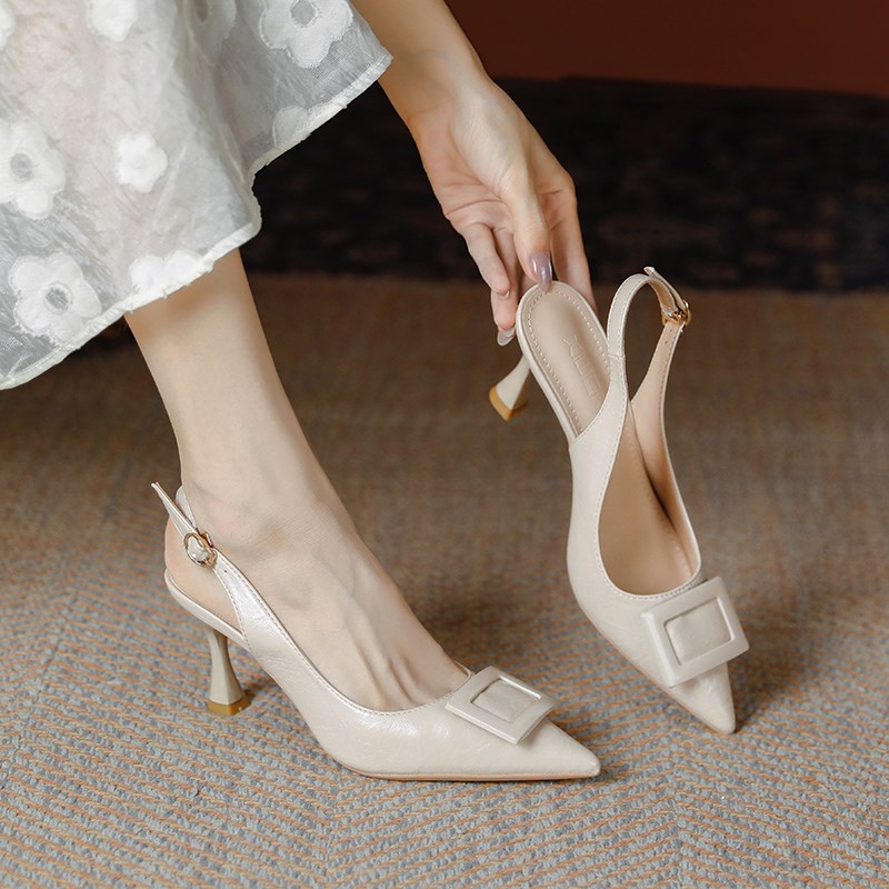 羊皮包头凉鞋女2024夏新款高跟鞋女细跟仙女风法式晚风不累脚单鞋