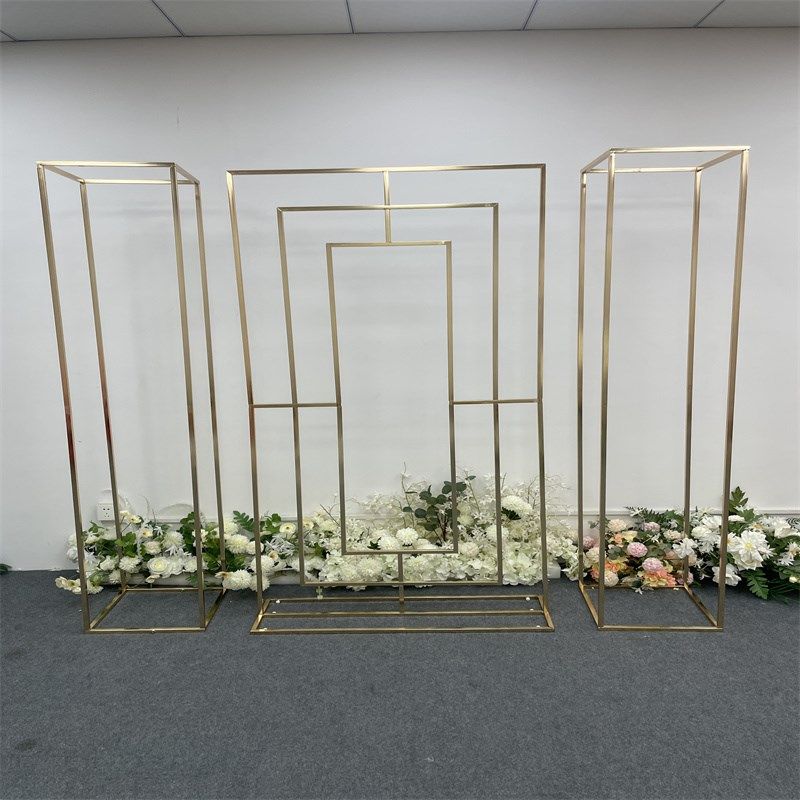 婚庆新款铁艺回形拱门屏风组合背景架婚礼舞台道具装饰几何花架