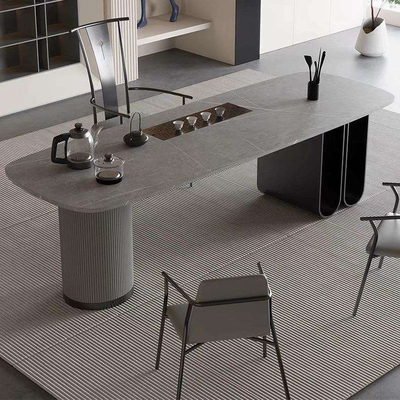 现代茶台岩板茶桌椅轻奢设计师家用办公室茶桌极简意式简约泡茶桌