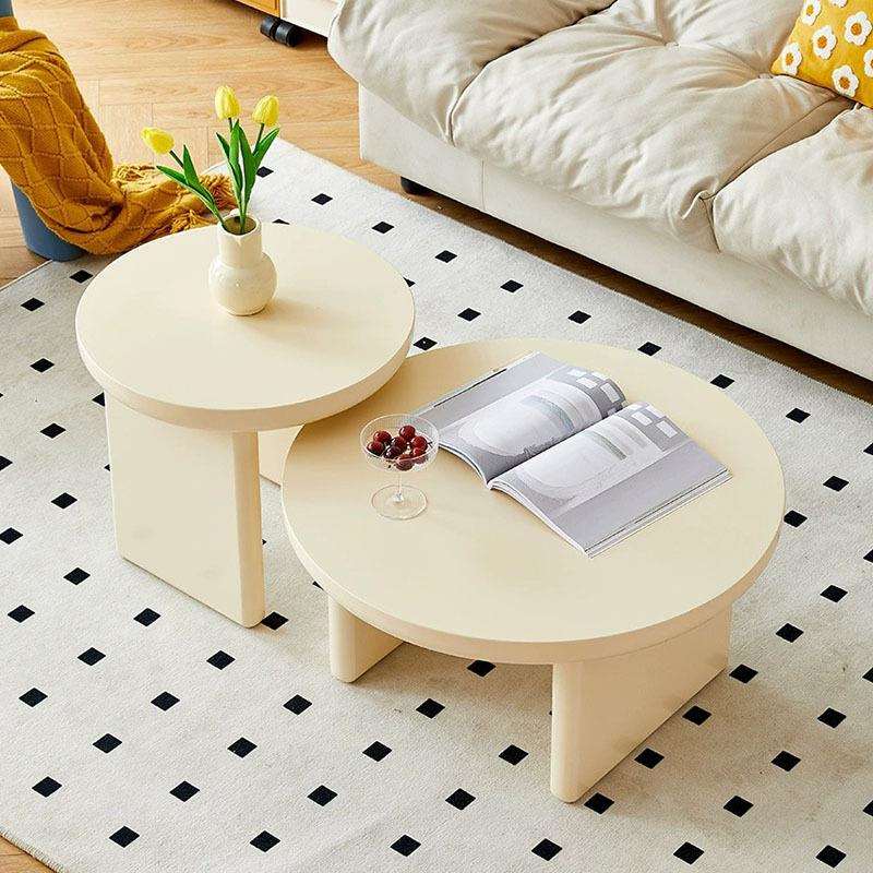 法式奶油风小茶几家用阳台小茶桌民宿公寓简约创意圆形茶几组合