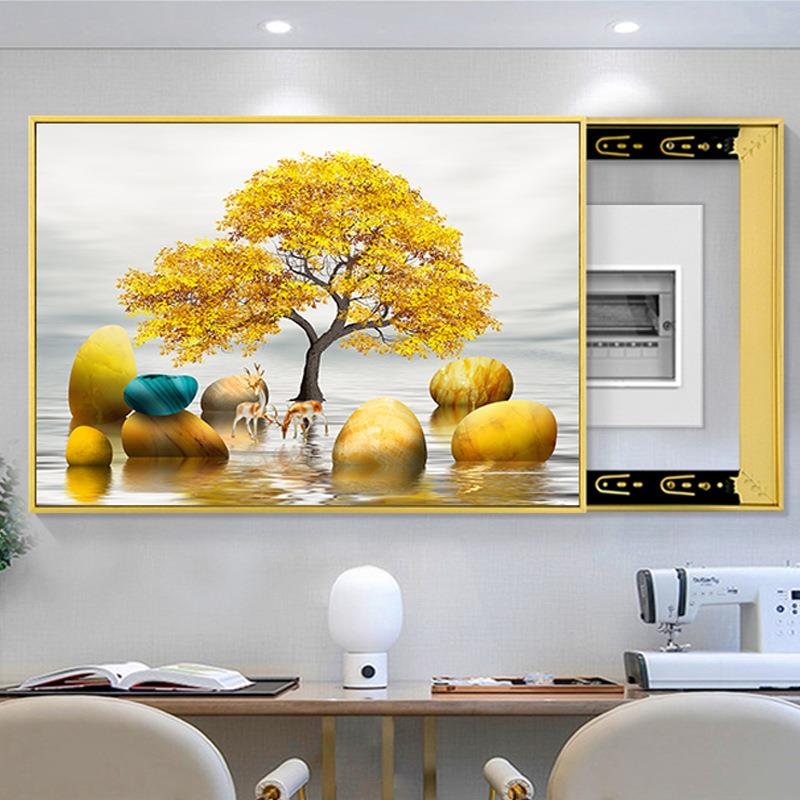 发财树电表箱装饰画可推拉石头画配电箱遮挡箱空开箱电闸箱强电源
