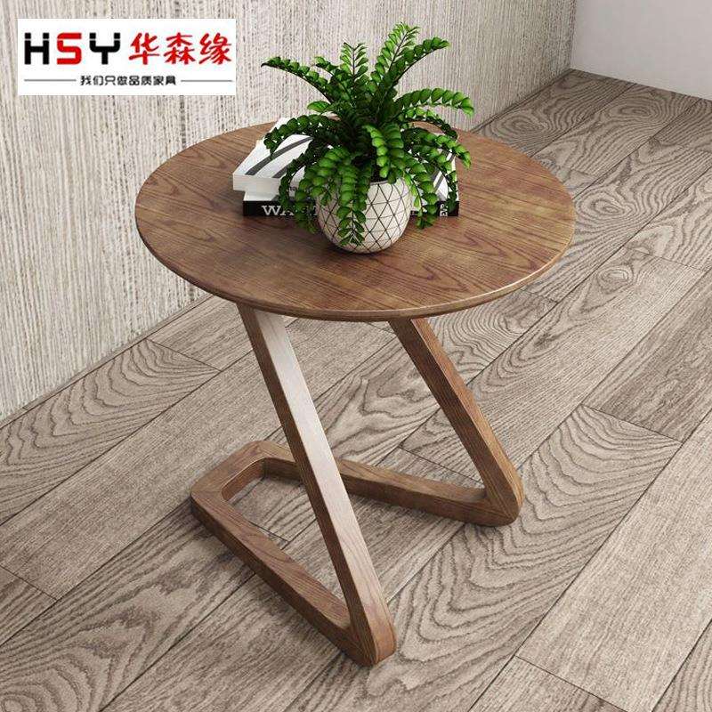 北欧边几白蜡木实木茶几圆几Z字小圆桌小户型沙发边几创意小茶几