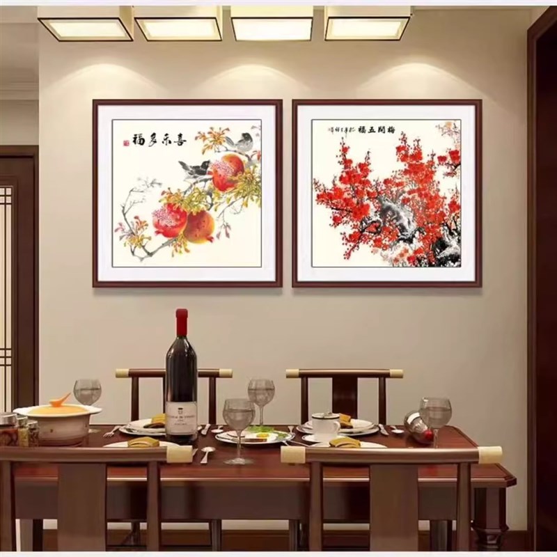 事事如意新中式餐厅装饰画紫气东来客厅挂画葡萄硕果累累玄关壁画