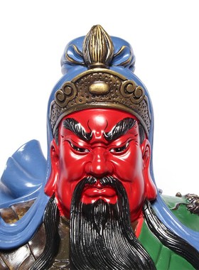 武财神关公神像站相供奉彩铜关二爷佛像横立刀抚胡须店铺招财摆件