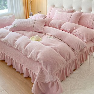 冬季加厚羊羔绒被套四件套v双面毛绒珊瑚牛奶绒绒床单床盖保暖床