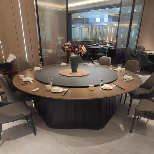 酒店电动大圆桌h2米3米餐桌饭店餐厅包厢会所新中式实木厂家现货