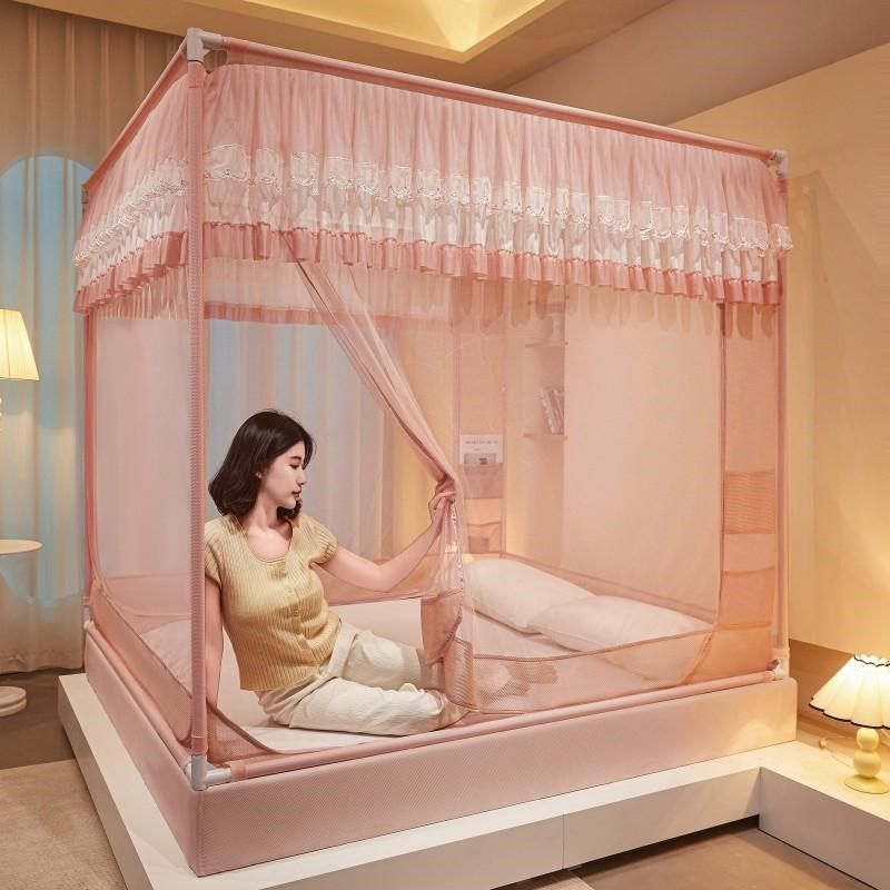 A类新款加密U型回底防摔坐床拉链蚊帐家用M三开门封闭双人纱帐加