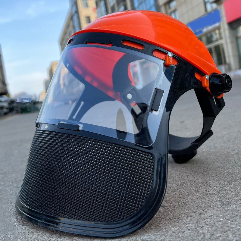 头戴割草机防护j面罩钢丝网面具安全帽割草防飞溅冲击割草机防护