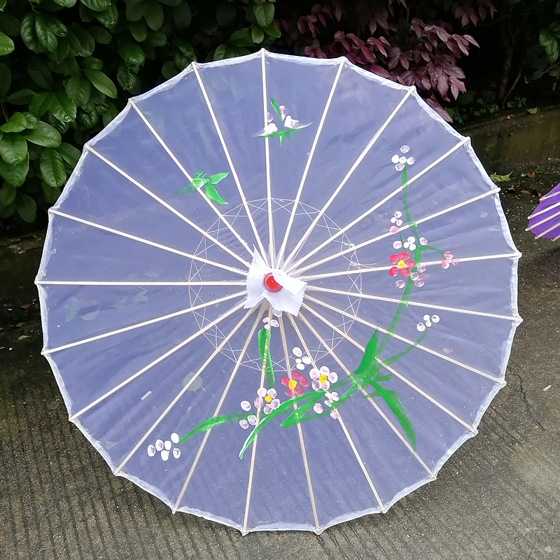 广场舞蹈伞演f出道具伞透明绢纱伞结实实木杆跳舞伞工艺油纸伞包
