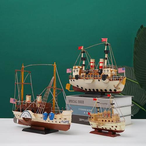 工业风复古船模型摆件仿古美式办公室桌面软装饰品工艺品摆设道具
