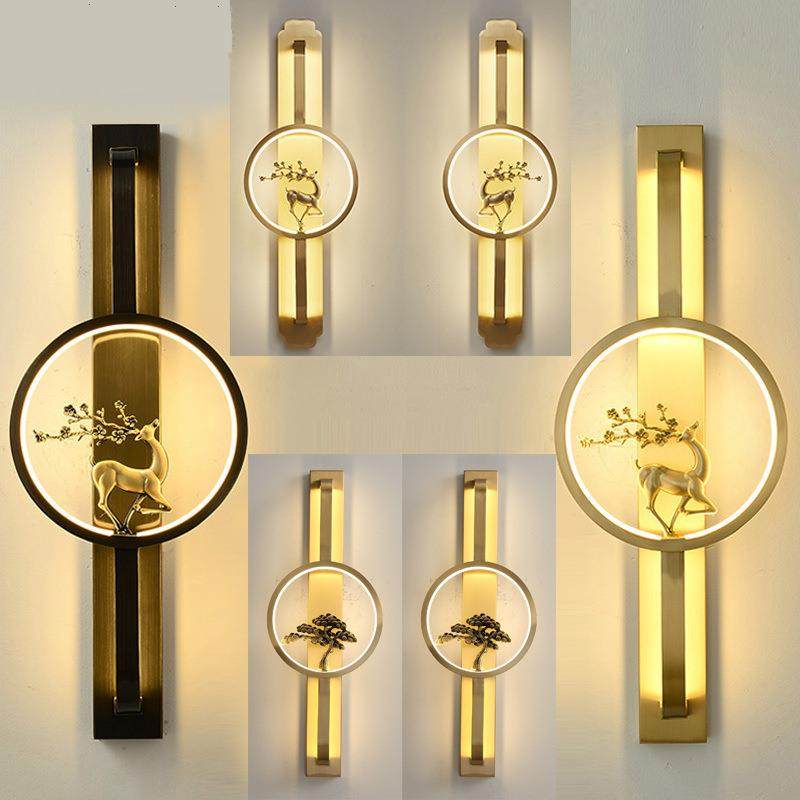新中式全铜壁灯创意轻奢客厅背景墙灯卧室过道床头灯具ledLED节能