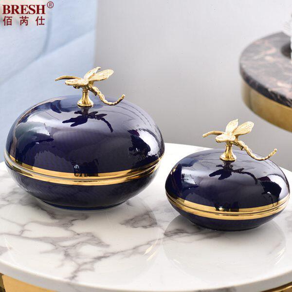 陶瓷简约样板房件铜罐子轻奢创意1书房H1家居装饰玄关0摆件7