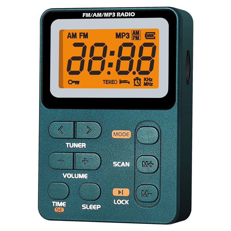 新款迷你收音机FM/AM/MP3 随身听插卡多功能时间设置Z大电池户外