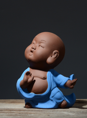 陶瓷紫砂可爱童趣小和尚家居桌面茶玩摆件苍蝇寓意一X定赢车载装