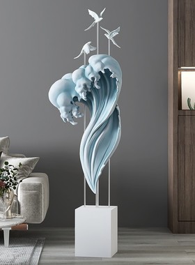 蓝色大型客d厅落地摆件轻奢高档玄关电视柜旁边家居饰品乔迁礼物