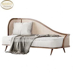 酒店侘寂沙发贵妃椅别墅长椅藤编北欧民宿茶楼凳实木风会所懒人椅