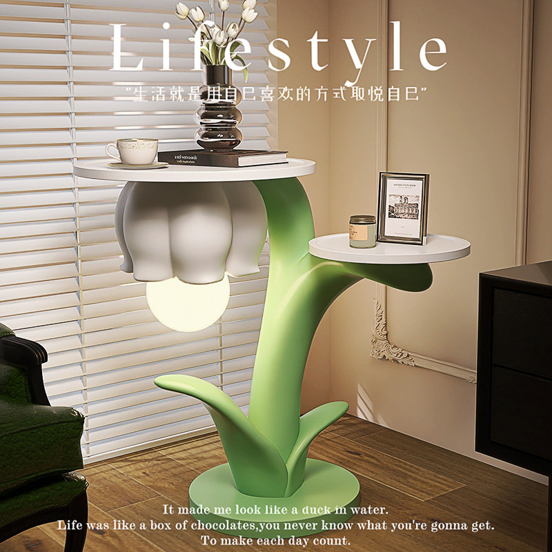 创意花朵落地f灯客厅2024新款沙发旁边几卧室床头柜置物架一体台