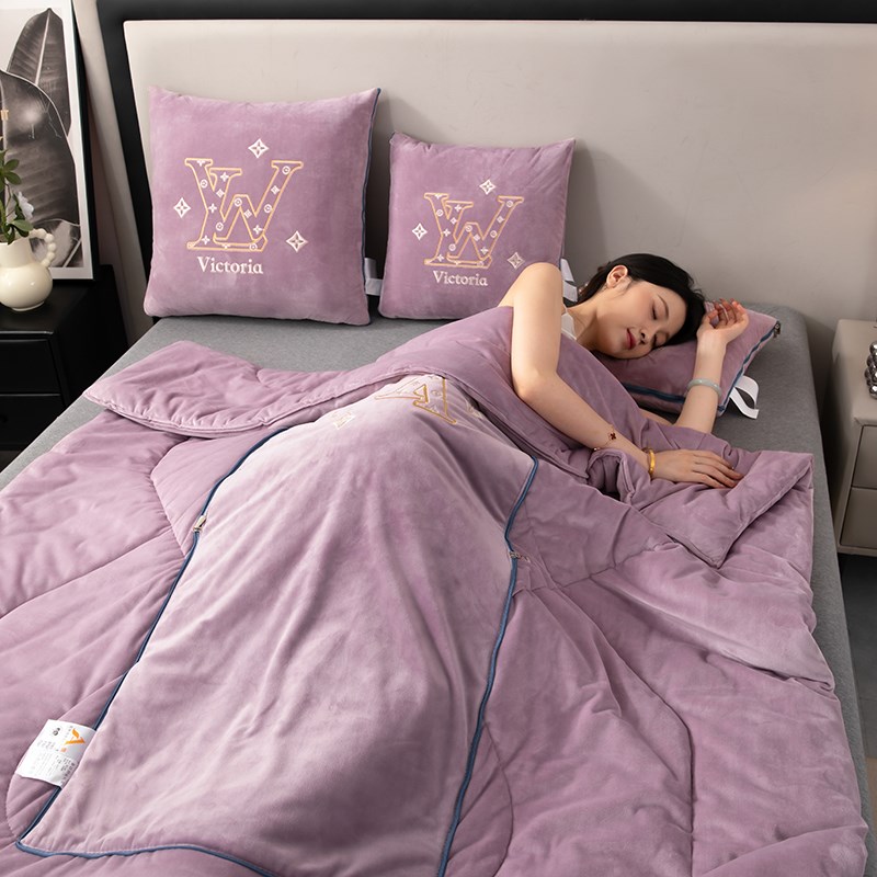 高档轻奢加厚抱枕被m两用二合一绒毯汽车靠垫办公室沙发午睡折叠