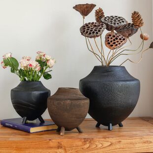 中诧寂古木制实木花器归来山干花民宿酒店电视柜水培花瓶玄关摆件