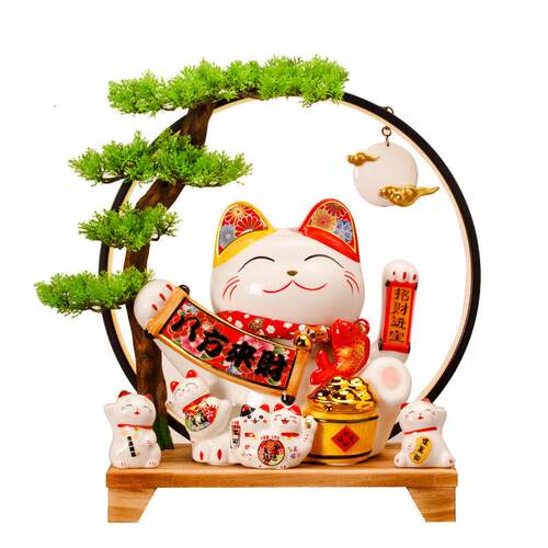 店铺开业招财猫送贺礼电动手摇前台收银台大号发财猫陶瓷摆件礼物