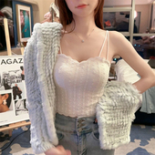 大码 带胸垫辣妹外穿上衣女白色蕾丝内搭美背文胸一体小吊带背心夏