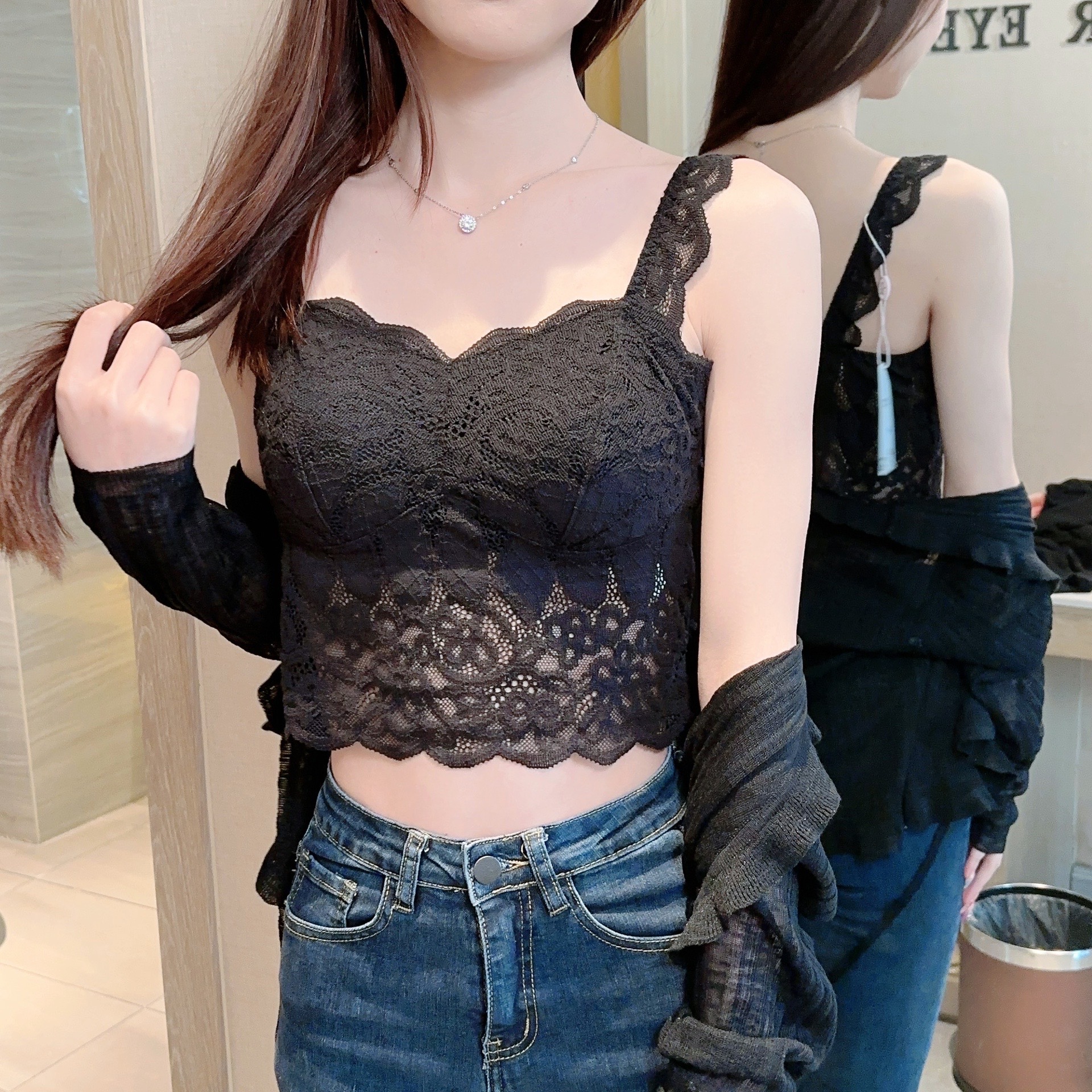 蕾丝性感纯欲短上衣吊带