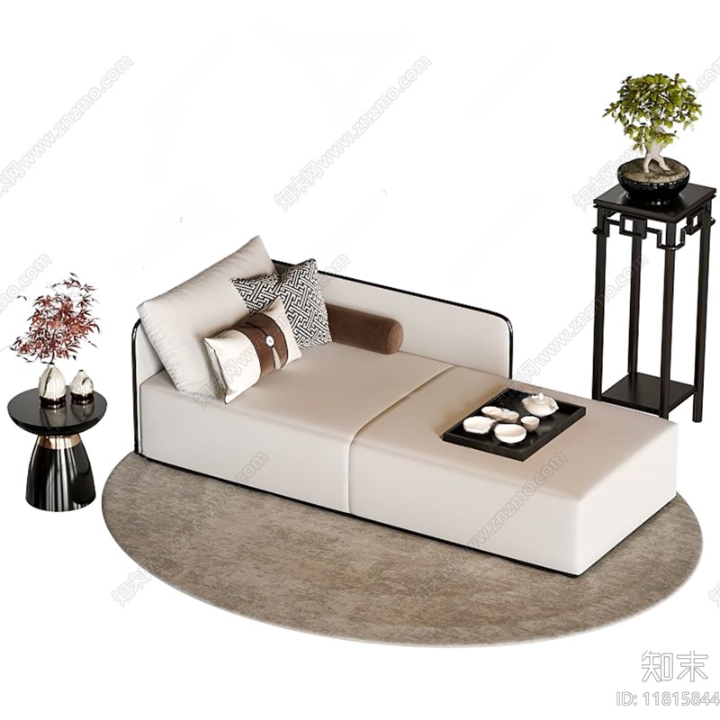 现代简约贵妃沙发酒店公寓样板间B休闲卡座售楼处部套房洽谈区卧