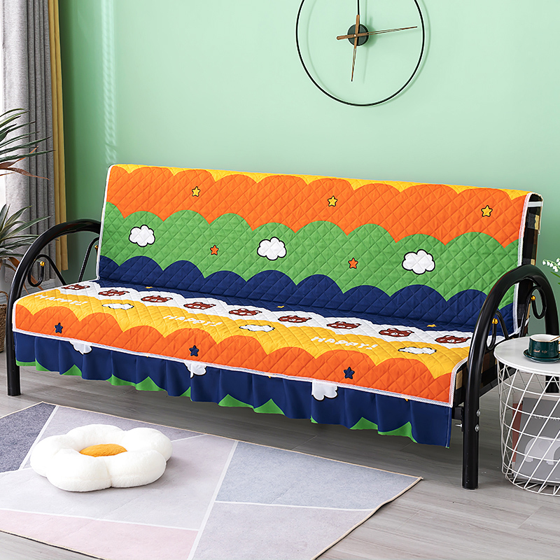 无扶手沙发床套罩防滑可折叠沙发坐F垫盖布四季通用简易小型三连